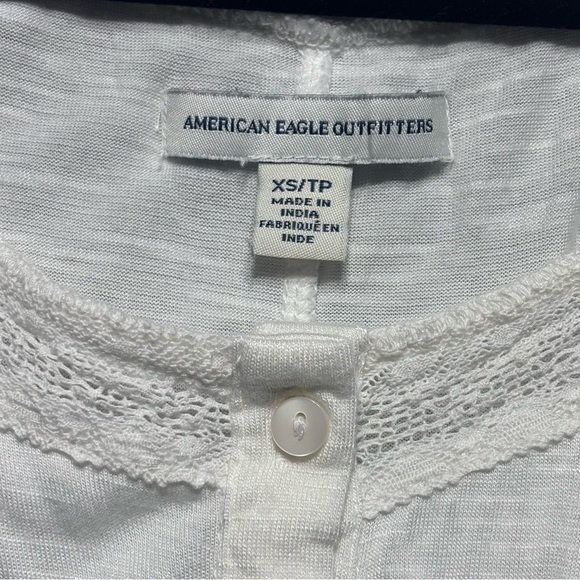 American Eagle Top Womens Extra Small White Lace Detail Flutter Sleeve Cottage - Picture 2 of 5